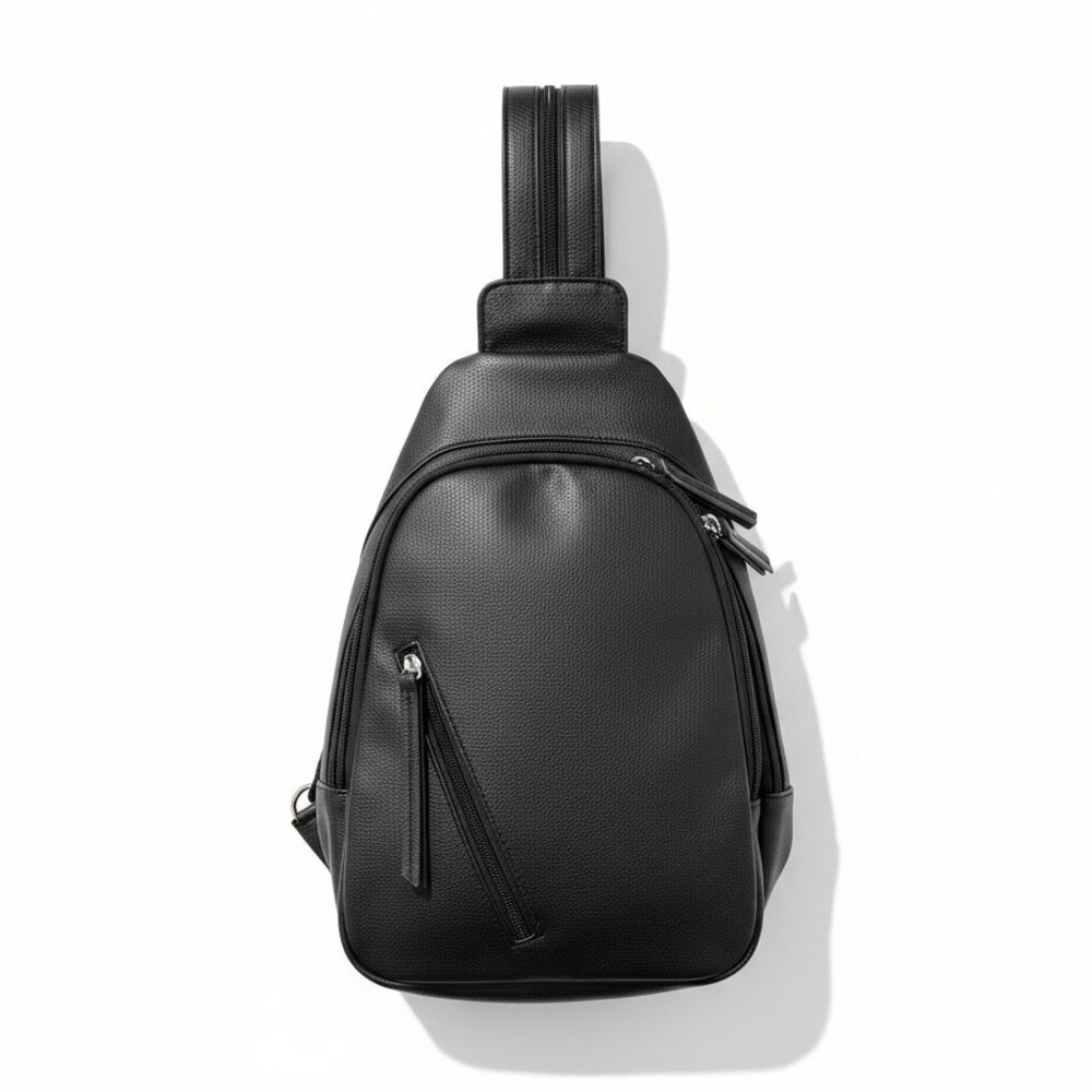 Wild Fable Black Faux Leather Sling Backpack Zippered Pockets Adjustable